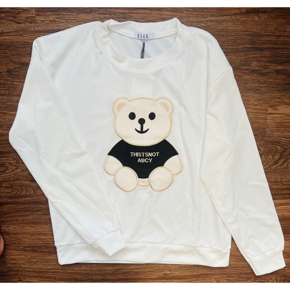 Elle Tops - Elle Iris Dress White Teddy Bear Graphic Sweatshirt XL Crewneck Long Sleeve